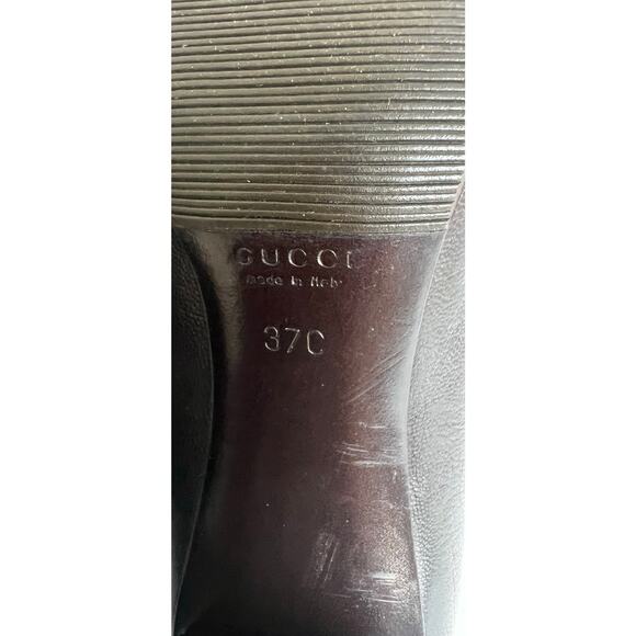 Gucci Dark Brown Calf Leather Gold GG Logo Block Heel Slip On Pumps Sz 7C - Picture 11 of 14